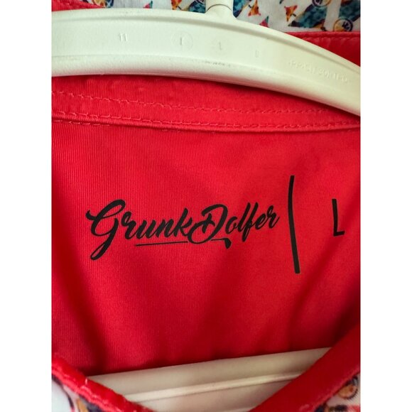 Grunk Dolfer Polo Shirt Mens Large Polyester Spandex Multicolor Geometric Short - Picture 4 of 6